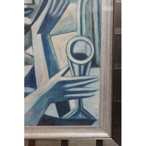 463 - Cubist Oil Painting Portrait of a Woman enjoying a glass of wine, 60cm x 47cm