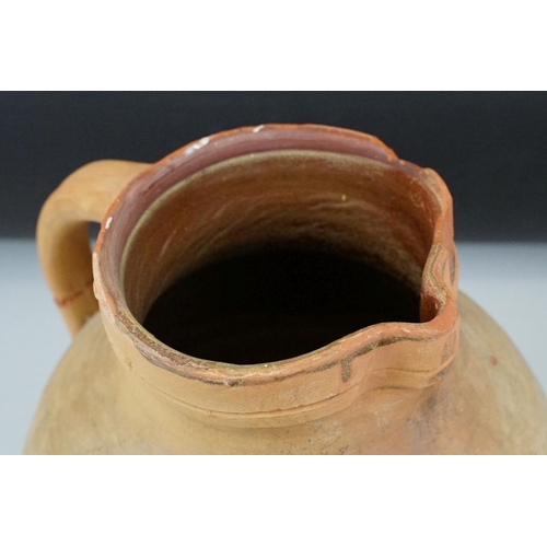 40 - Terracotta dairy / mixing bowl of typical conical form (38cm diameter), plus a large Lakes Pottery t... 