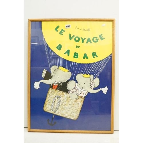 466 - Le Voyage de Babar, Jean de Brunhoff poster depicting Babar and Celeste in a hot balloon, printed in... 