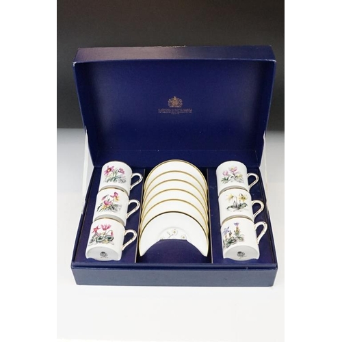 42 - Boxed Royal Worcester set of six coffee cans & saucers with floral printed decoration