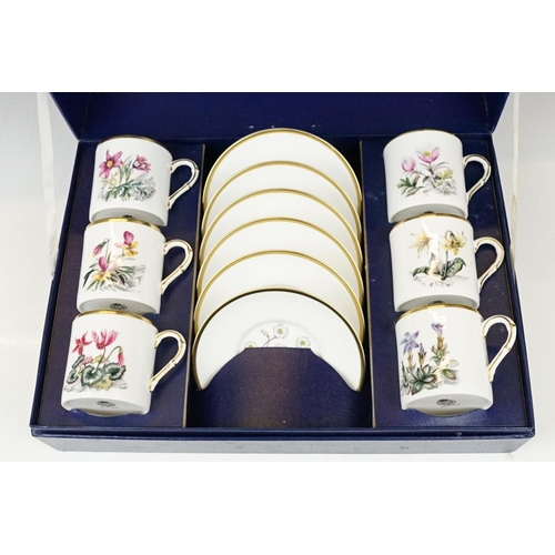 42 - Boxed Royal Worcester set of six coffee cans & saucers with floral printed decoration