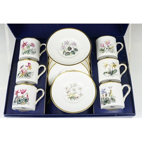 42 - Boxed Royal Worcester set of six coffee cans & saucers with floral printed decoration