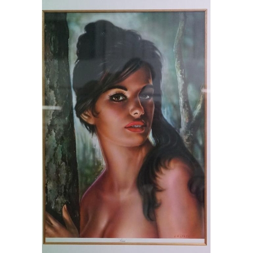 468 - J H Lynch, framed 1960's Portrait Print of a Young Woman titled ' Tina ', 59cm x 45cm