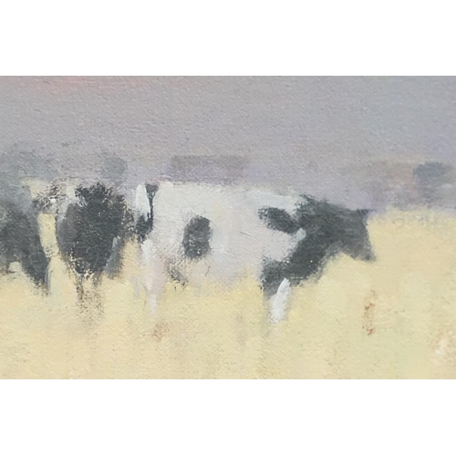 476 - Stephen Brown, Cows at Sunset, oil on canvas, label verso for The Sheen Gallery, London, exhibited 2... 