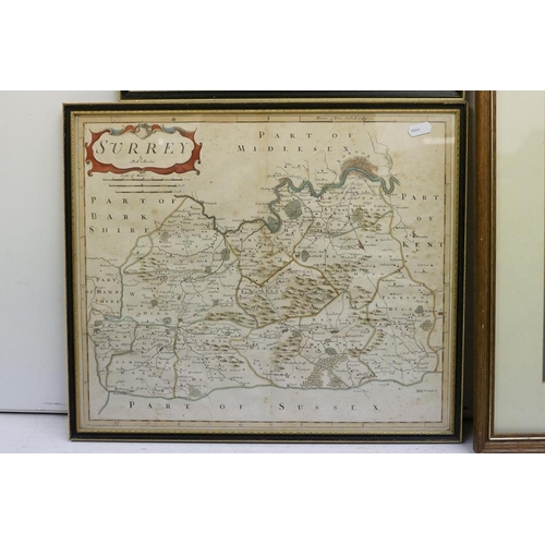 478 - Three maps by Robert Morden, comprising: Darbyshire map, hand coloured engraving, 36.5 x 42cm, Surre... 