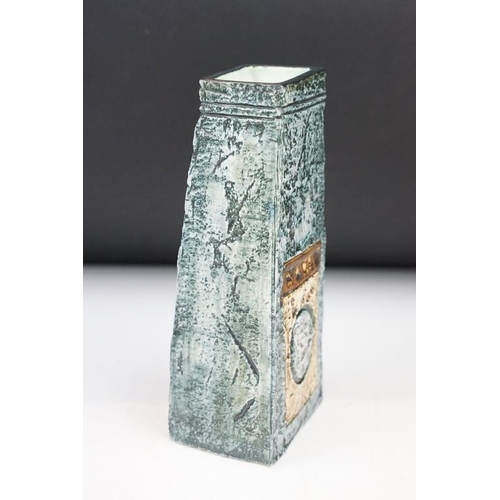 5 - Troika Pottery ' Coffin ' vase with incised & textured decoration, signed 'Troika' to base, with art... 