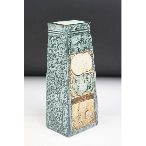 5 - Troika Pottery ' Coffin ' vase with incised & textured decoration, signed 'Troika' to base, with art... 