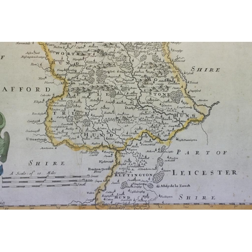 478 - Three maps by Robert Morden, comprising: Darbyshire map, hand coloured engraving, 36.5 x 42cm, Surre... 