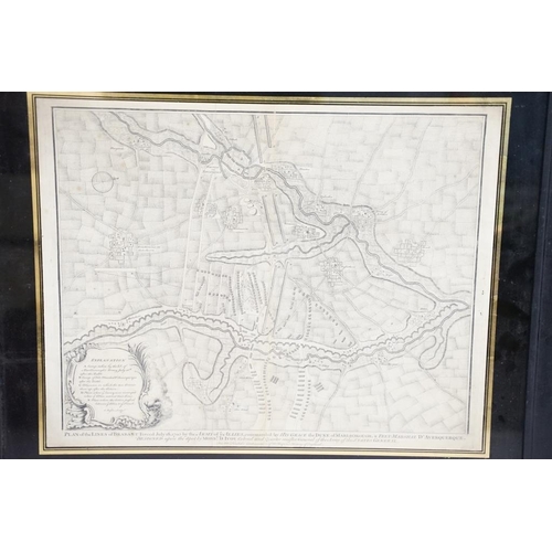 479 - 18th century framed Engraving Map Plan of 1705 Duke of Marlborough Battle Campaign of Brabant France... 