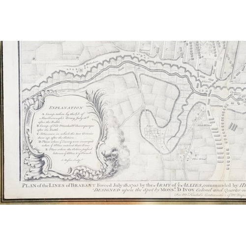 479 - 18th century framed Engraving Map Plan of 1705 Duke of Marlborough Battle Campaign of Brabant France... 