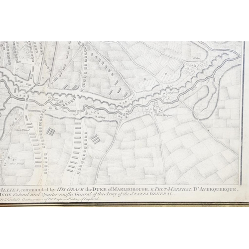 479 - 18th century framed Engraving Map Plan of 1705 Duke of Marlborough Battle Campaign of Brabant France... 