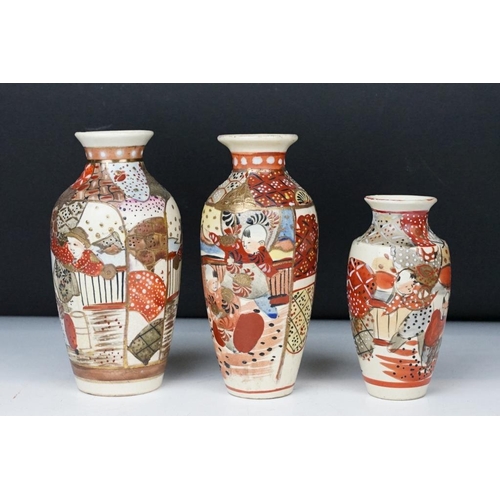 57 - Collection of twelve 20th century Japanese satsuma vases of baluster form, varying in size, with ena... 