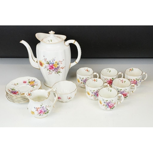 58 - Royal Crown Derby 'Posies' pattern floral coffee set to include coffee pot & cover, 6 coffee cups & ... 