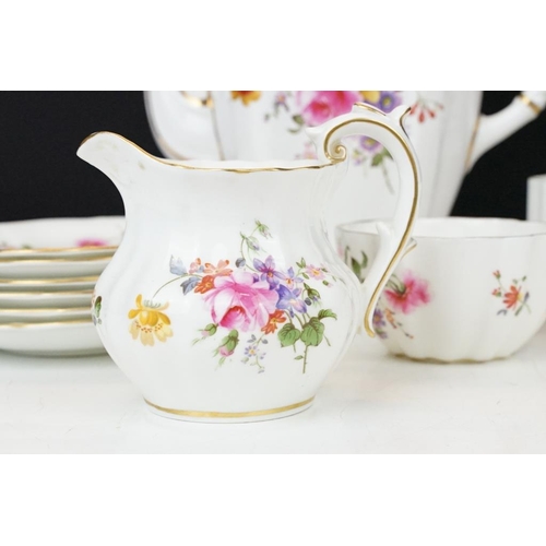 58 - Royal Crown Derby 'Posies' pattern floral coffee set to include coffee pot & cover, 6 coffee cups & ... 