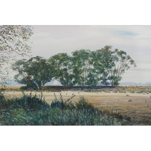 481 - RM Boulton, river scene with sheep in the field behind, watercolour, signed lower right, 30 x 49cm t... 