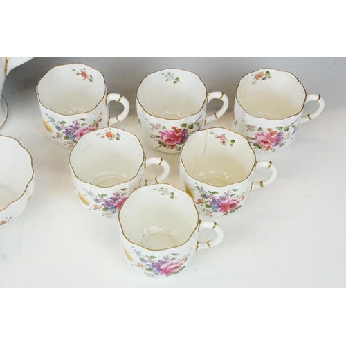 58 - Royal Crown Derby 'Posies' pattern floral coffee set to include coffee pot & cover, 6 coffee cups & ... 