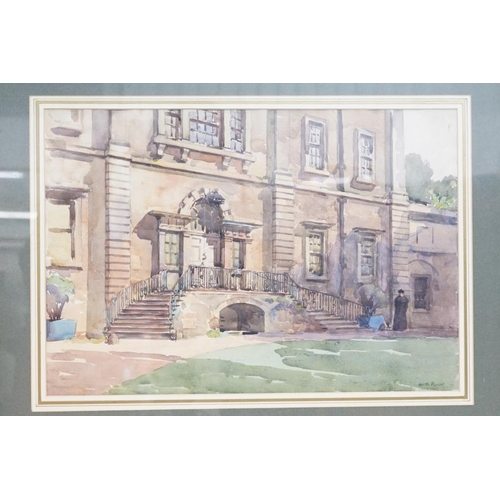 482 - Gyrth Russell (1892 - 1970), country house exterior, watercolour, signed lower right, 38 x 56cm toge... 