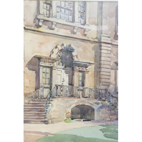 482 - Gyrth Russell (1892 - 1970), country house exterior, watercolour, signed lower right, 38 x 56cm toge... 