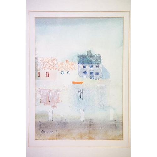 483 - Colin Kent, abstract view of coastal houses, watercolour and gouache, signed lower left, 28 x 20.5cm... 