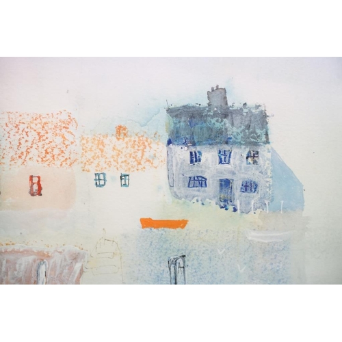 483 - Colin Kent, abstract view of coastal houses, watercolour and gouache, signed lower left, 28 x 20.5cm... 