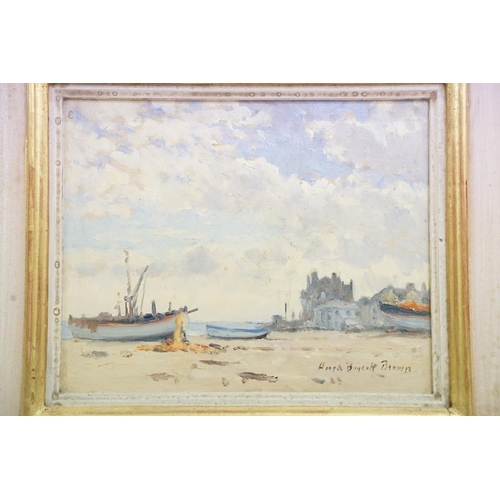 484 - Hugh Boycott Brown (1909 - 1990), Beached Boats, oil on board, signed lower right, gallery label ver... 