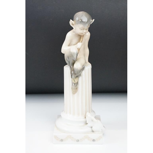 70 - Royal Copenhagen porcelain figure of a fawn sitting on a pillar with rabbit (no. 1018 / 456, 21cm hi... 