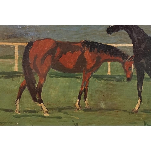 496 - Oil painting of horses with monogram bottom right corner