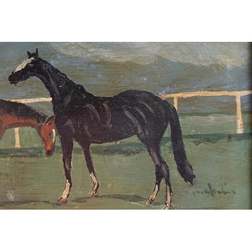 496 - Oil painting of horses with monogram bottom right corner