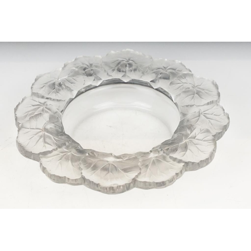 74 - Lalique 'Honfleur' pattern moulded glass circular dish, the border moulded with frosted leaves, sign... 