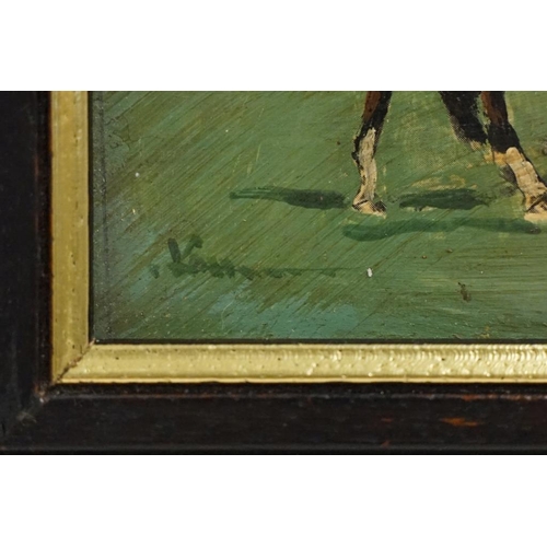 496 - Oil painting of horses with monogram bottom right corner