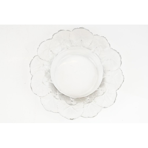 74 - Lalique 'Honfleur' pattern moulded glass circular dish, the border moulded with frosted leaves, sign... 