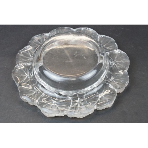 74 - Lalique 'Honfleur' pattern moulded glass circular dish, the border moulded with frosted leaves, sign... 