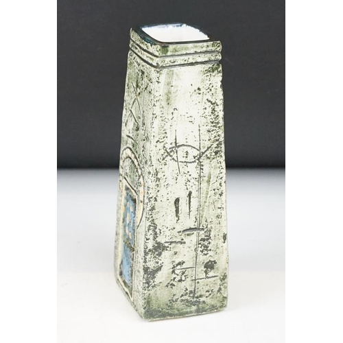 75 - Troika Pottery ' Coffin ' vase with incised & textured decoration, signed 'Troika' to base, with art... 