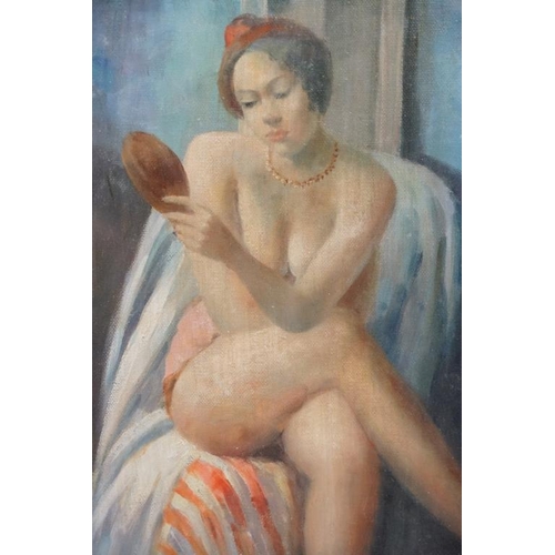 499 - Oil on Board Portrait of a Seated Nude Female in a pose, 29cm x 19cm