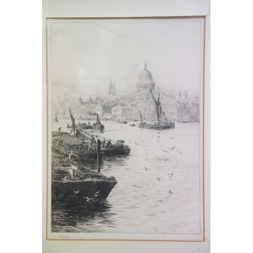 500 - William Lionel Wyllie (1851 - 1931), St Pauls from The Thames, etching, signed in pencil lower left,... 