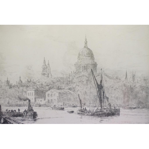 500 - William Lionel Wyllie (1851 - 1931), St Pauls from The Thames, etching, signed in pencil lower left,... 