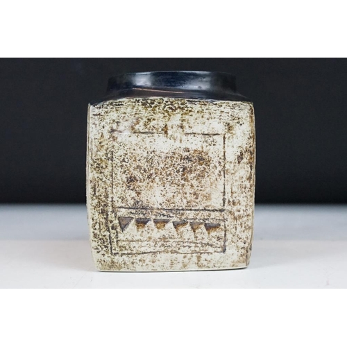 78 - Troika Pottery marmalade pot with typical incised decoration to each face, marked to base, with arti... 