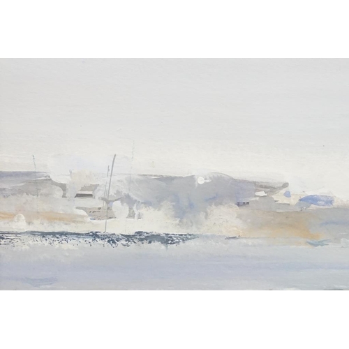 502 - Des Hawkins, Cardiff Bay, gouache, signed in pencil lower right, label verso, exhibited at the Royal... 