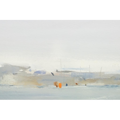 502 - Des Hawkins, Cardiff Bay, gouache, signed in pencil lower right, label verso, exhibited at the Royal... 