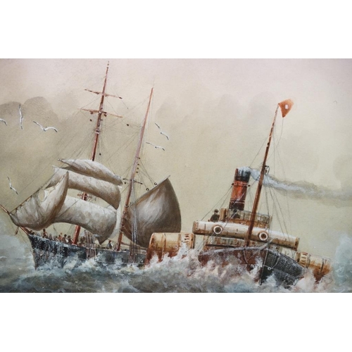 506 - M.S. Adams, nautical scene, watercolour, signed lower right and dated 190?, 49 x 74.5cm, gilt framed