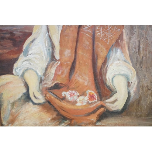 509 - Continental School, three quarter length portrait of a woman, oil on canvas, 70 x 54cm, framed