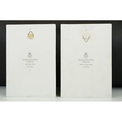 86 - Two Royal Worcester ' The Worcester Rose Collection ' tiles / wall plaques to include White and Stri... 