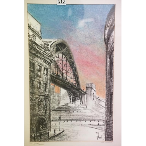 510 - Terry Donnelly, Tyne Bridge, Newcastle, pastel and charcoal, signed lower right and dated '99, frame... 