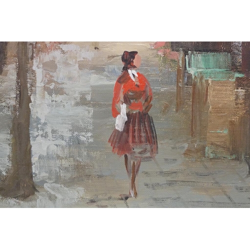 513 - Continental School, Parisian street scene, oil on canvas, indistinctly signed lower right, 39 x 79cm... 