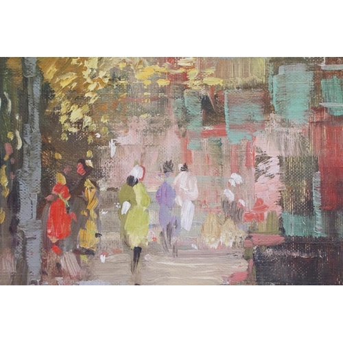 513 - Continental School, Parisian street scene, oil on canvas, indistinctly signed lower right, 39 x 79cm... 