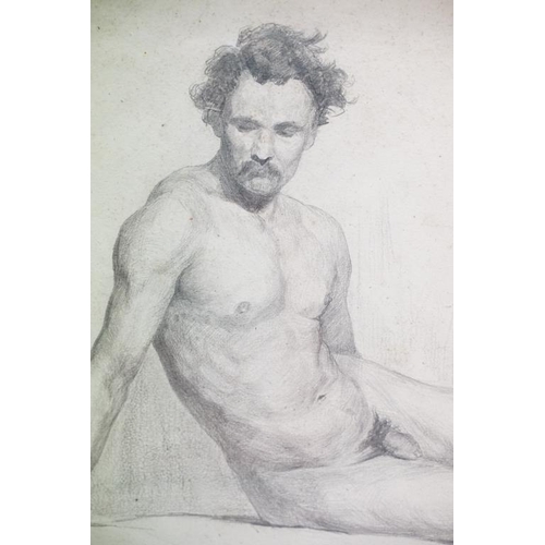 515 - English School, reclining male nude, pencil, indistinctly signed lower right, label verso, label ver... 