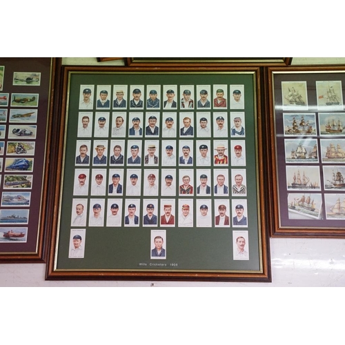 517 - Large collection of framed cigarette cards, to include: Benson's 