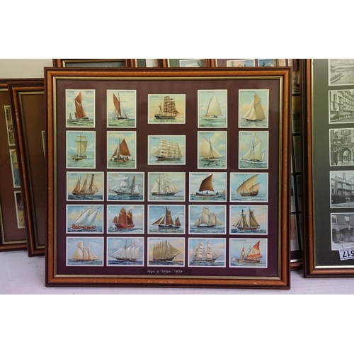 517 - Large collection of framed cigarette cards, to include: Benson's 