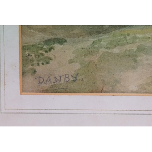 523 - 19th century English School, mountain scene, watercolour, signed in pencil lower left Danby, possibl... 