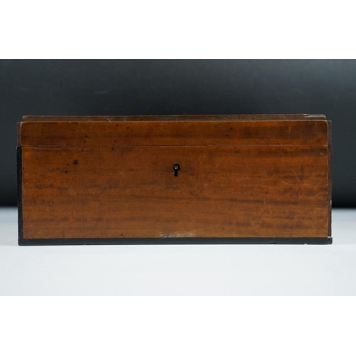 175 - 19th century mahogany box with inlaid geometric decoration to lid, opening to an internal tray with ... 